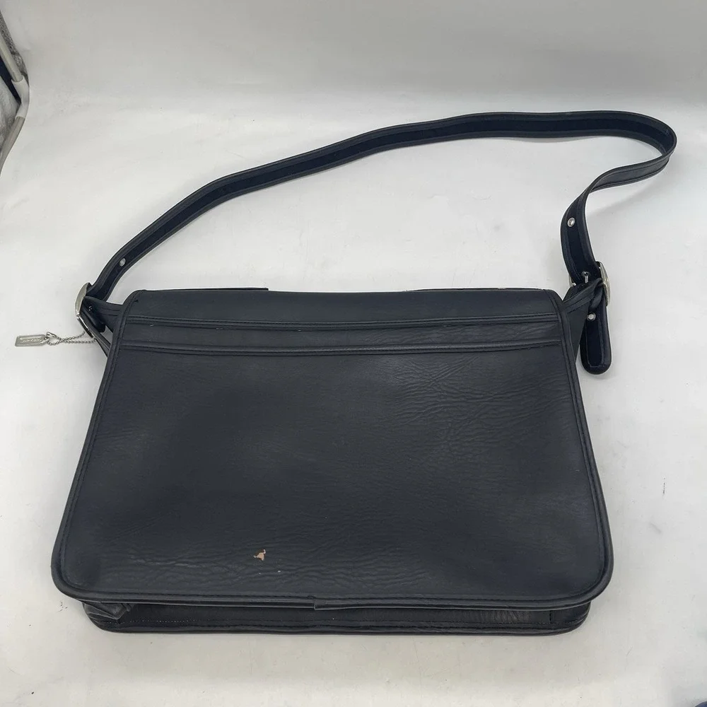 Coach Leather Messenger Briefcase Laptop Bag With Shoulder Strap Black Buckles